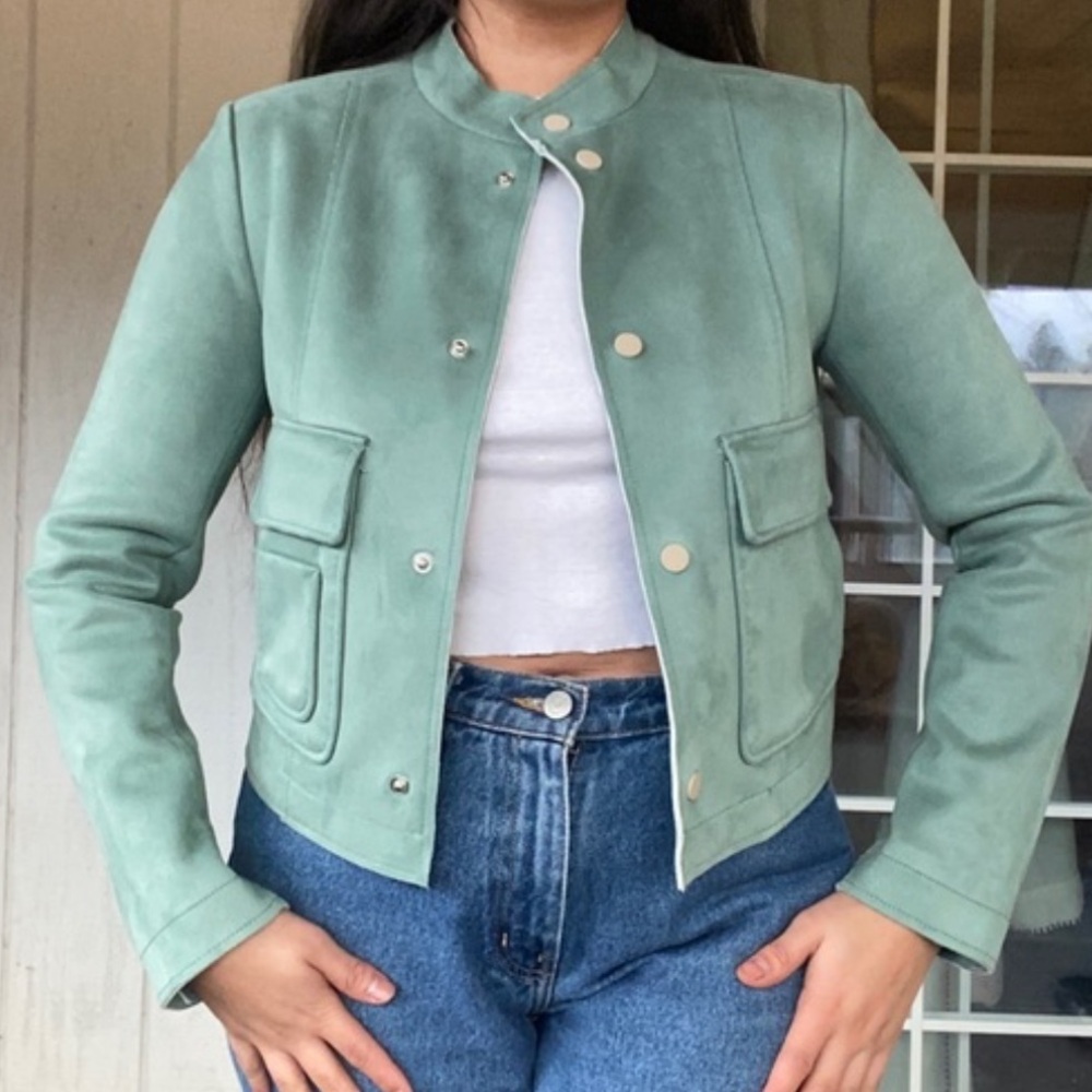 Zara Green Cropped Utility Jacket